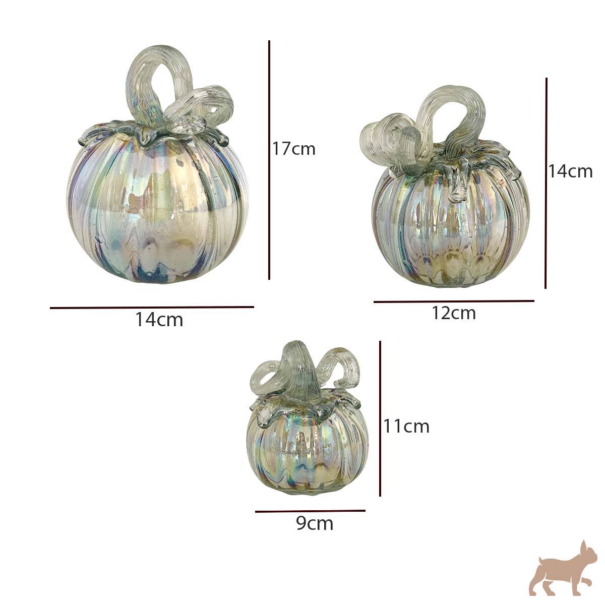 Kit de 3 Calabazas de Vidrio Soplado color transparente/tornasol