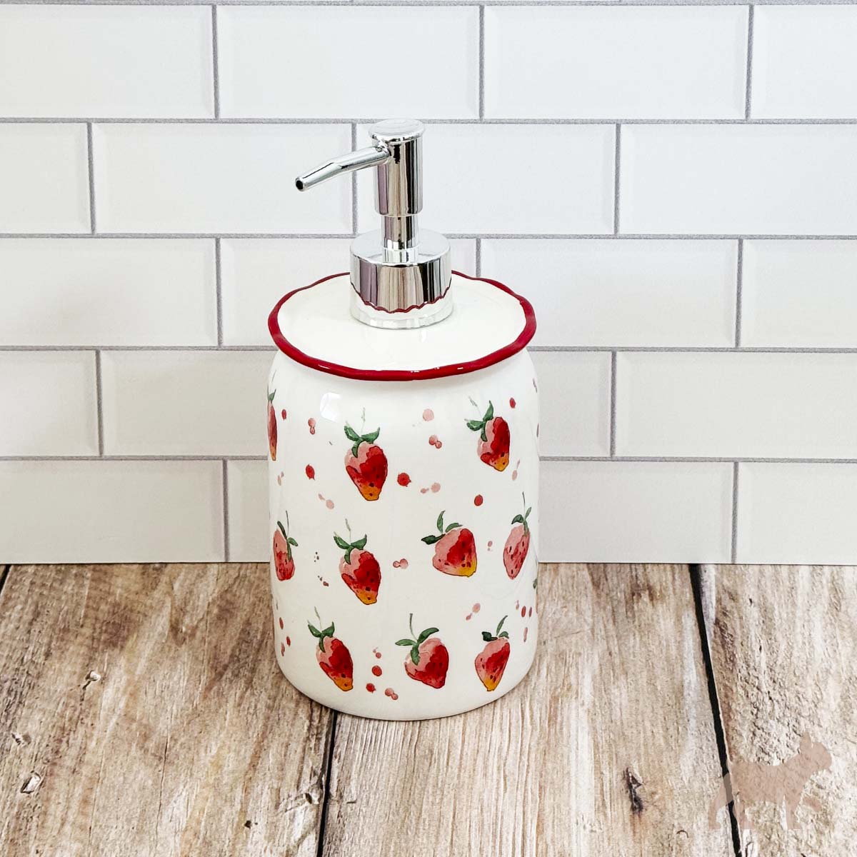 Jabonera para cocina de porcelana con diseño de fresa