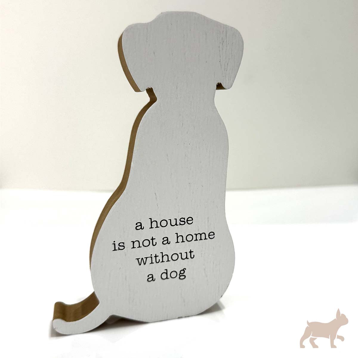 Perrito de madera con frase