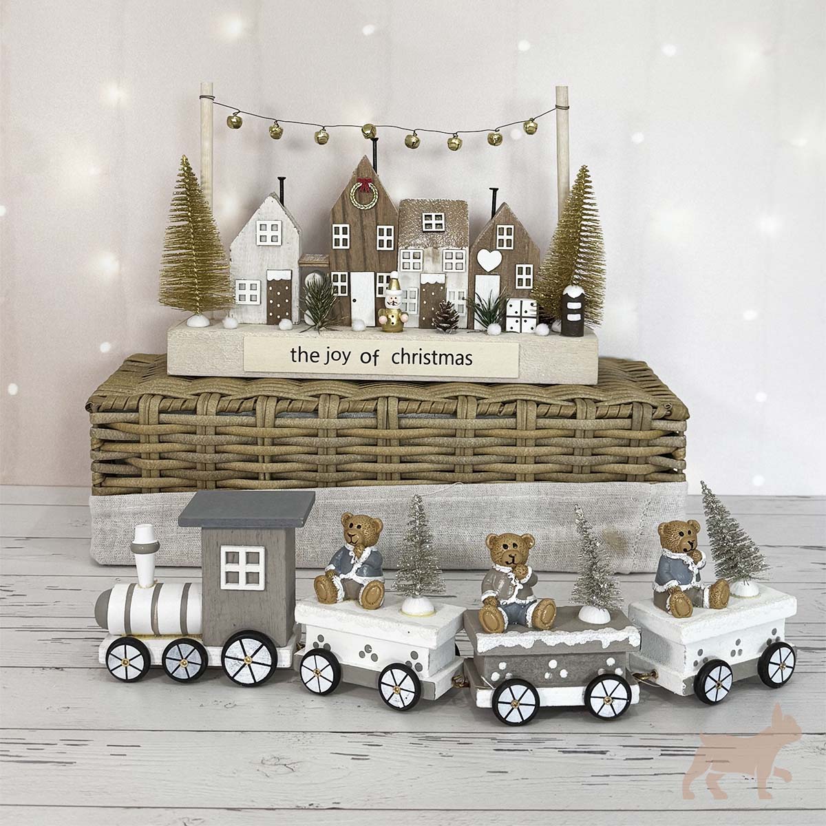 Tren Navideño Gris y Blanco con Ositos