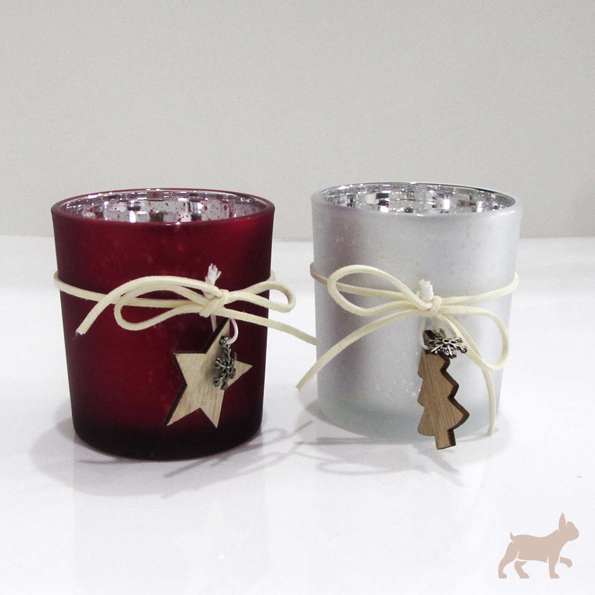 Set 2 Porta Vela Navidad con vela candy cane