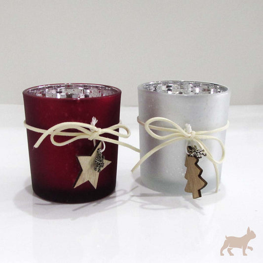 Set 2 Porta Vela Navidad con vela candy cane