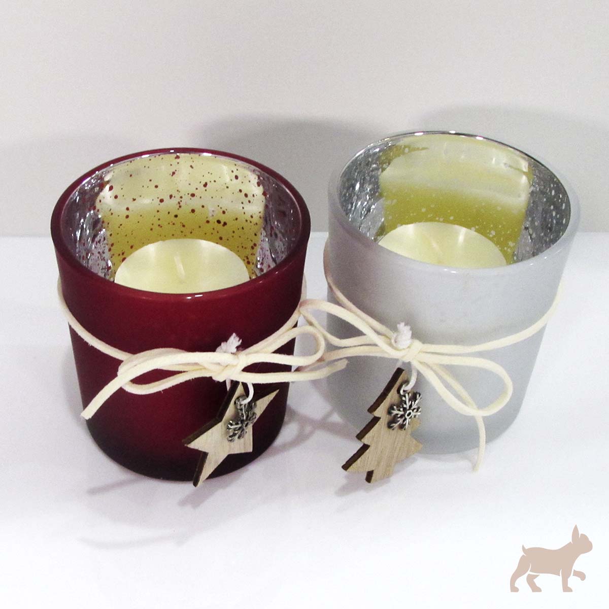 Set 2 Porta Vela Navidad con vela candy cane