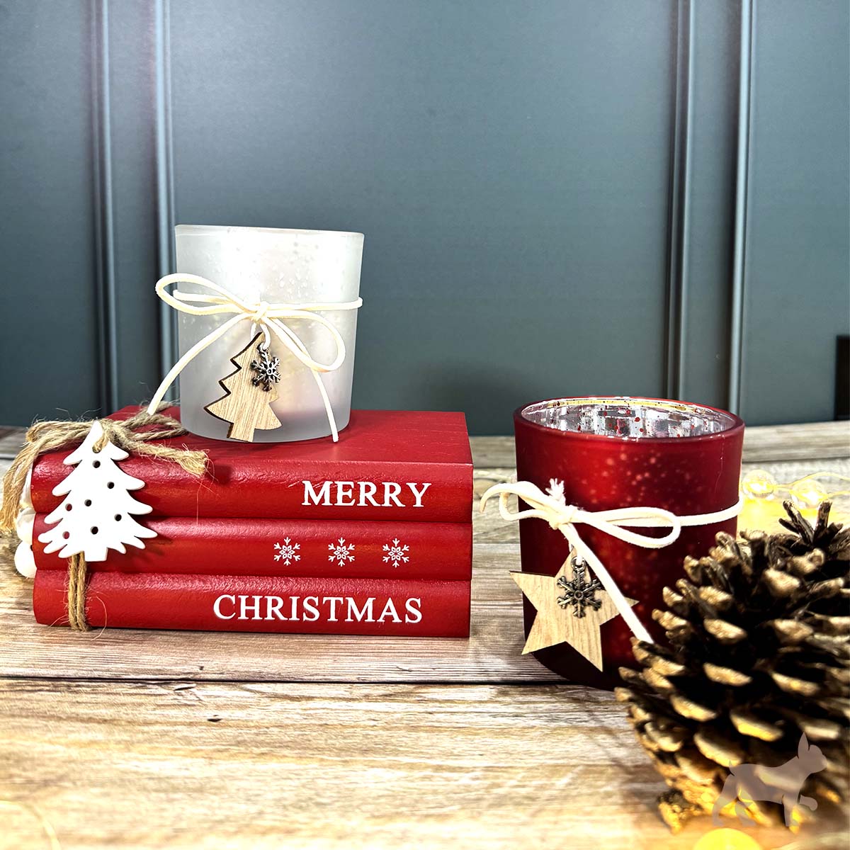 Set 2 Porta Vela Navidad con vela candy cane