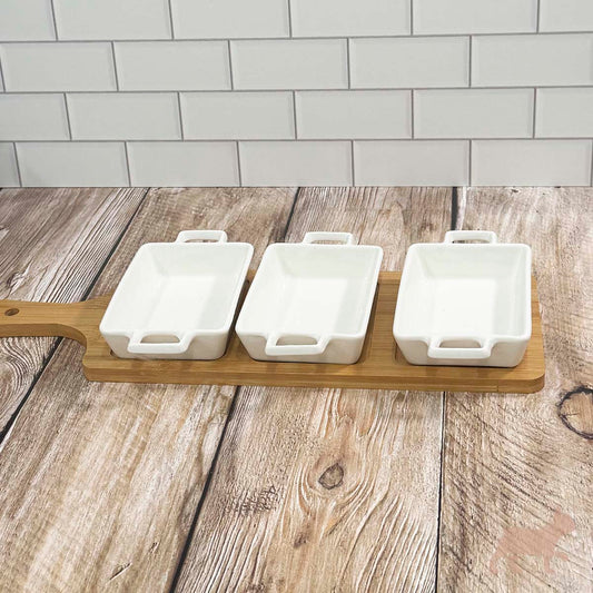 Juego de 3 salseras porcelana con base