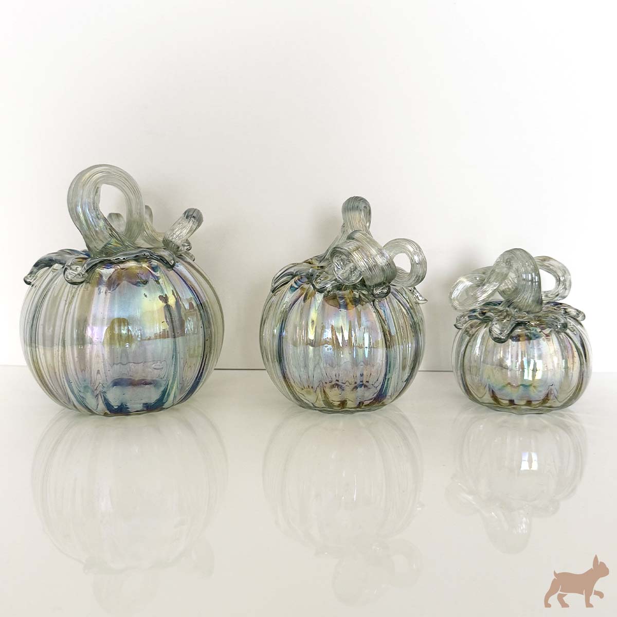 Kit de 3 Calabazas de Vidrio Soplado color transparente/tornasol