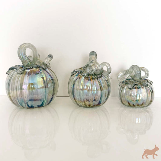 Kit de 3 Calabazas de Vidrio Soplado color transparente/tornasol