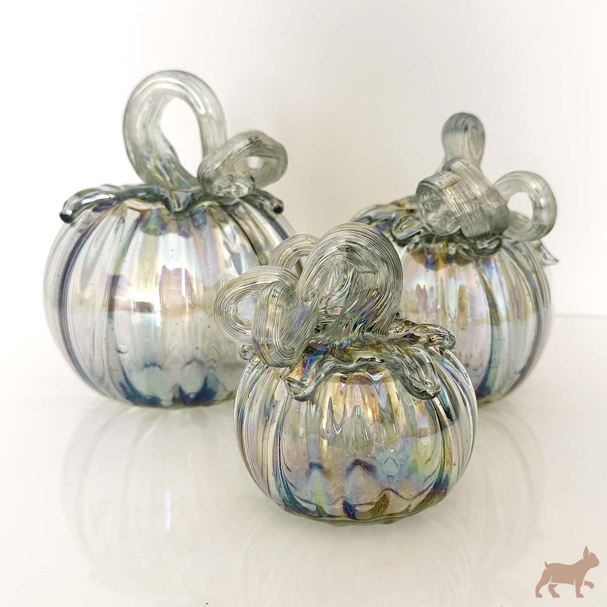 Kit de 3 Calabazas de Vidrio Soplado color transparente/tornasol