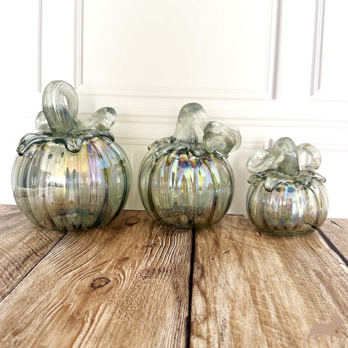 Kit de 3 Calabazas de Vidrio Soplado color transparente/tornasol