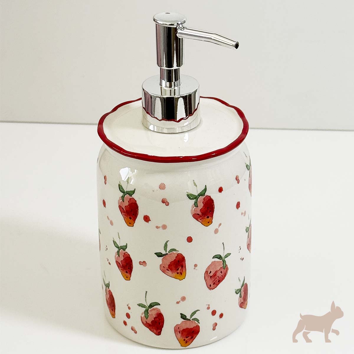 Jabonera para cocina de porcelana con diseño de fresa