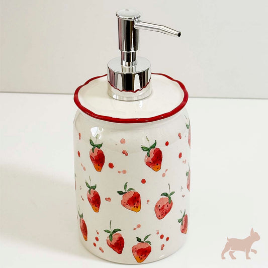 Jabonera para cocina de porcelana con diseño de fresa
