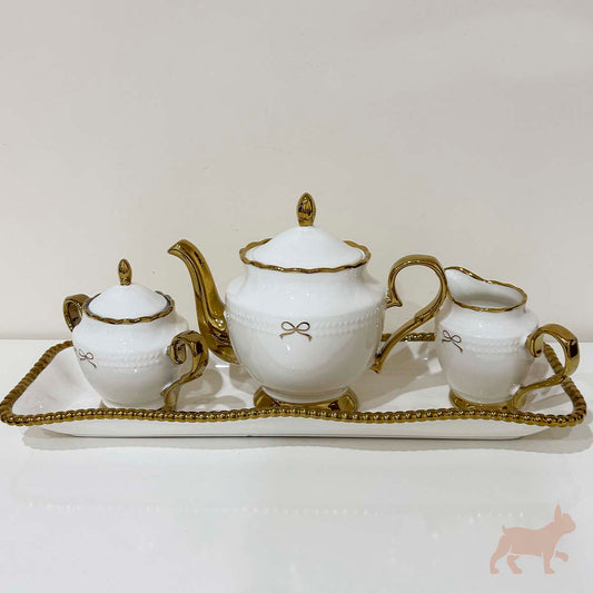 Juego de té de porcelana con moño