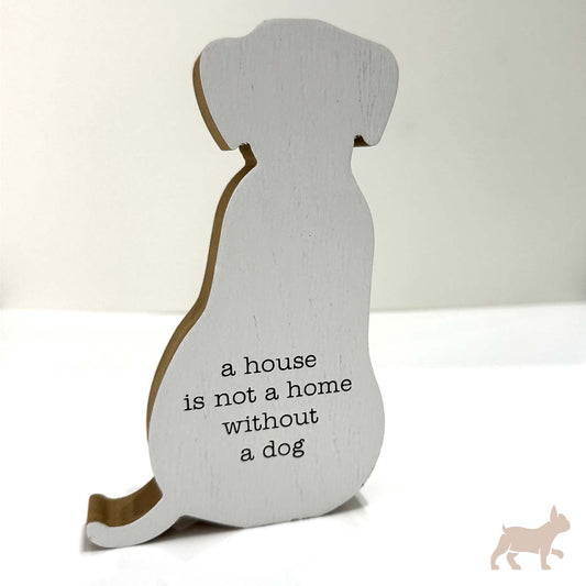 Perrito de madera con frase