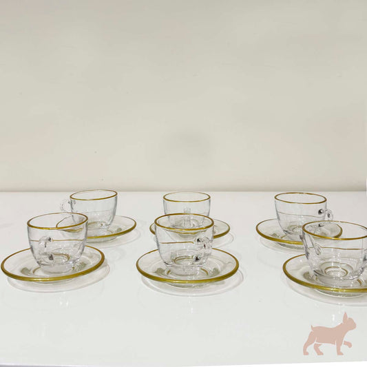 Set 6 tazas con plato borde oro
