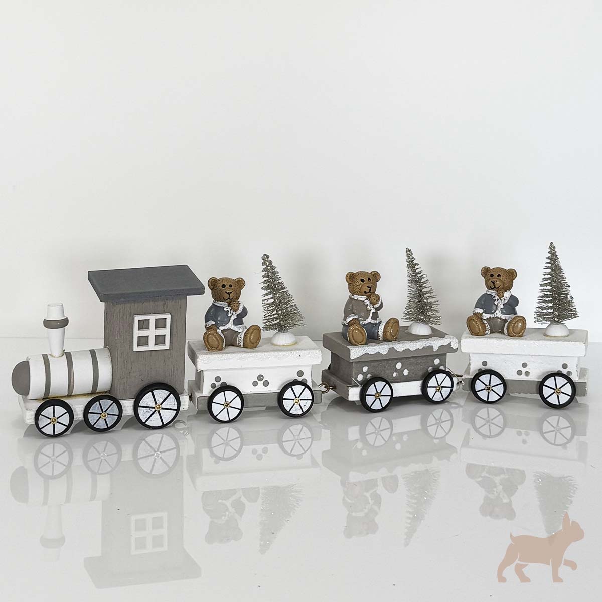 Tren Navideño Gris y Blanco con Ositos