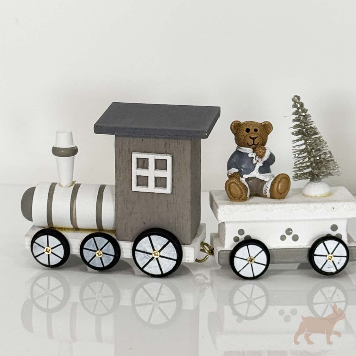 Tren Navideño Gris y Blanco con Ositos