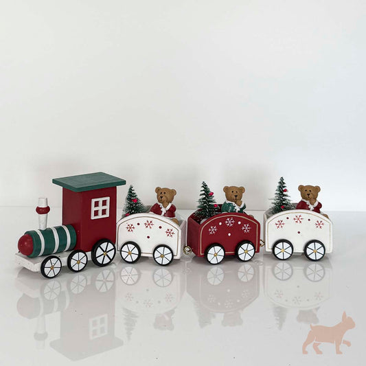 Tren Navideño de 4 Carros con Ositos Rojo, Verde y blanco