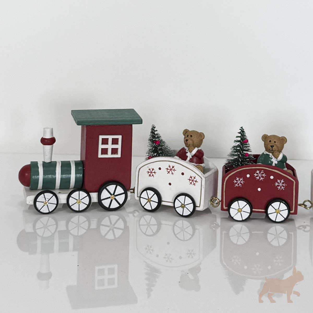 Tren Navideño de 4 Carros con Ositos Rojo, Verde y blanco